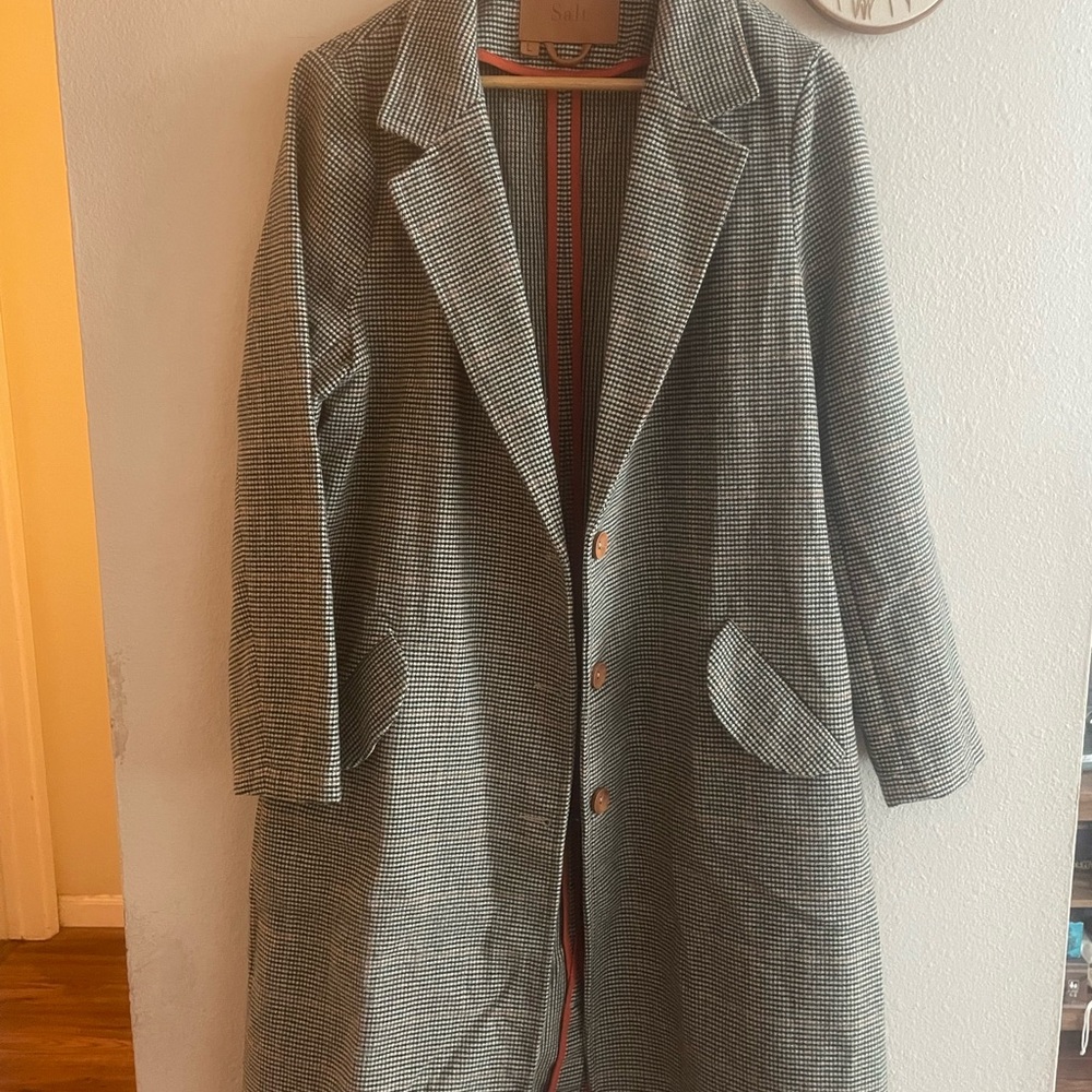 Salt by Roolee Long Coat - Checked Wool-Blend with Button Front